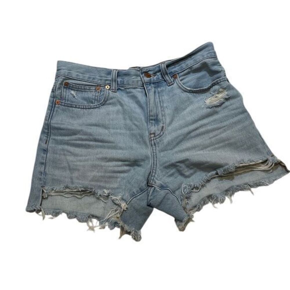 Madswell Distressed Denim Shorts High Waisted Frayed Hem Light Wash Women's 25